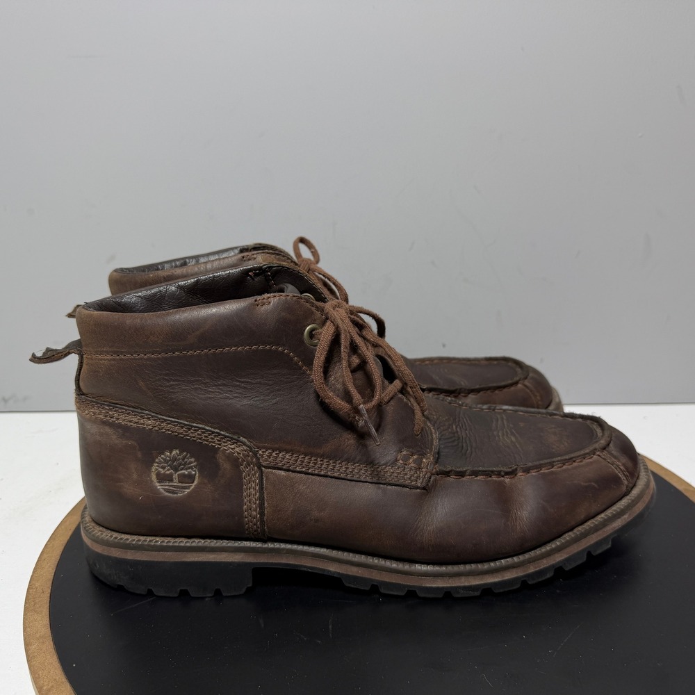 Timberland Moc Toe Chukka Boots Men 10 Dark Brown Leather Rugged Casual Workwear